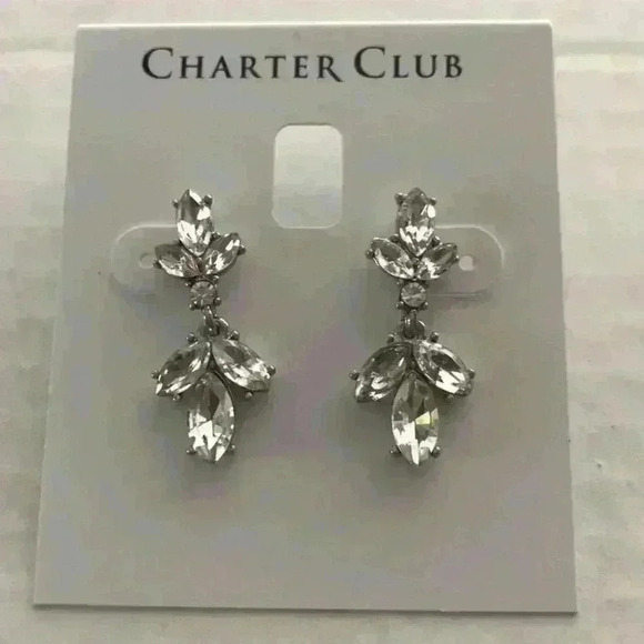 Charter Club new Silver Tone Crystal Drop Earrings - Picture 3 of 8